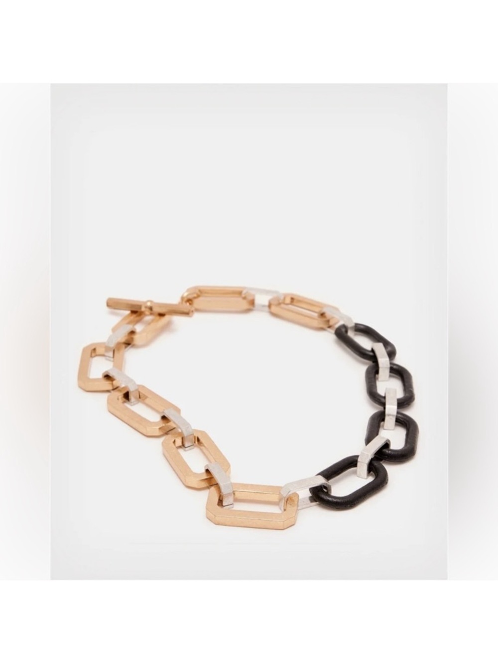 All Saints Mixed-Metal Geometric Link Necklace — Rose Gold, Silver & Black